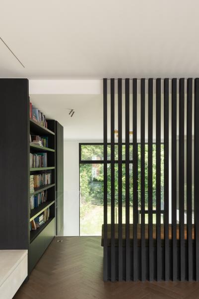 donker eik fineer, lamellen, bibliotheek