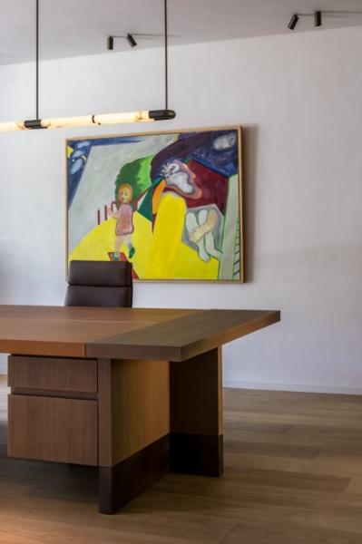 bureau, leder, donker eik gebeitste fineer