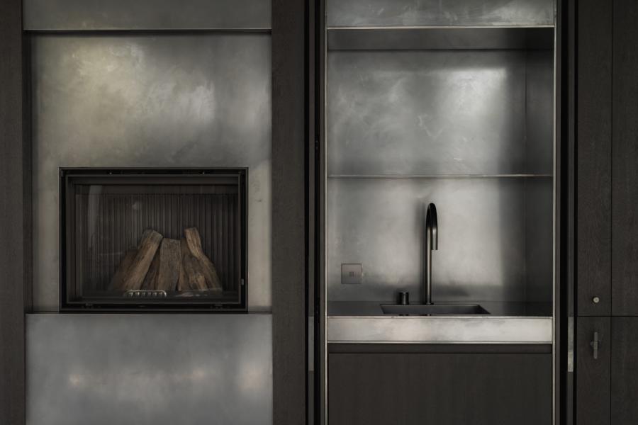 inox, donker hout fineer, inox maatwerk