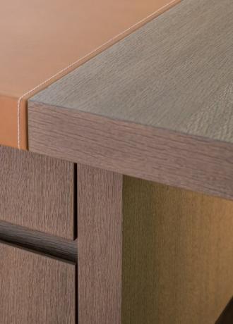 leder bekleding, bureau, donker gebeitste eik